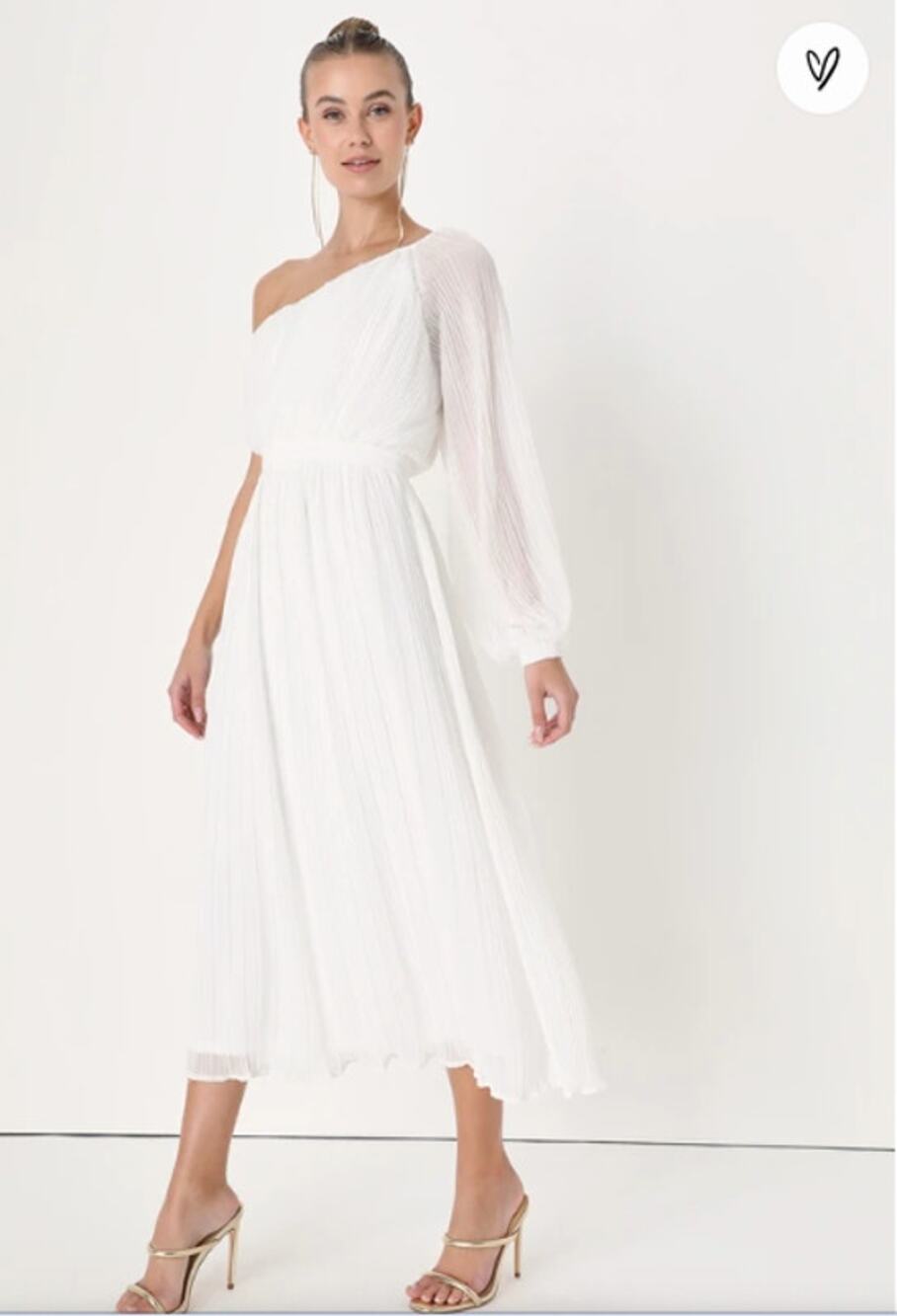 LULUS NWT White Pleated One Shoulder Long Sleeve Midi Dress // S
